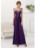Chiffon Beaded Scoop Neckline V Back Long Prom Dress 